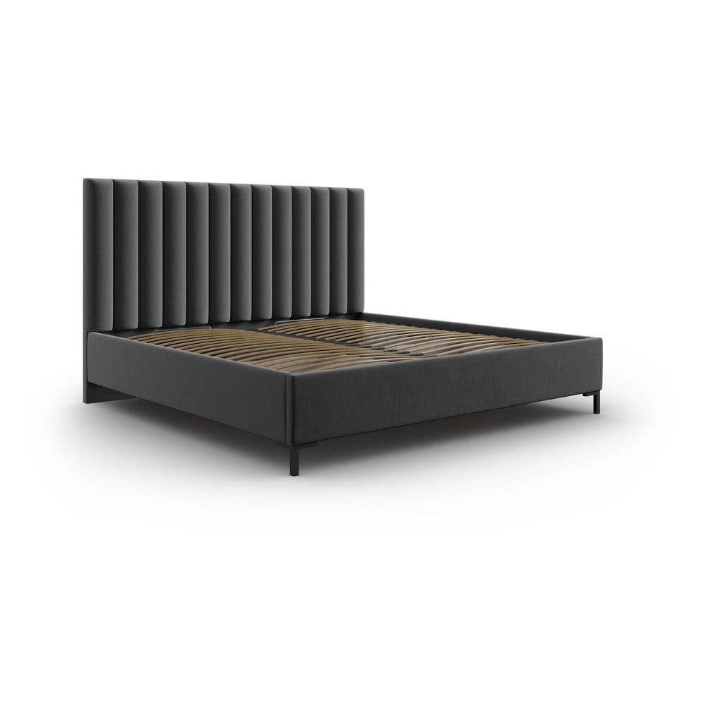 Sötétszürke kárpitozott ágyneműtartós franciaágy ágyráccsal 160x200 cm Casey – Mazzini Beds