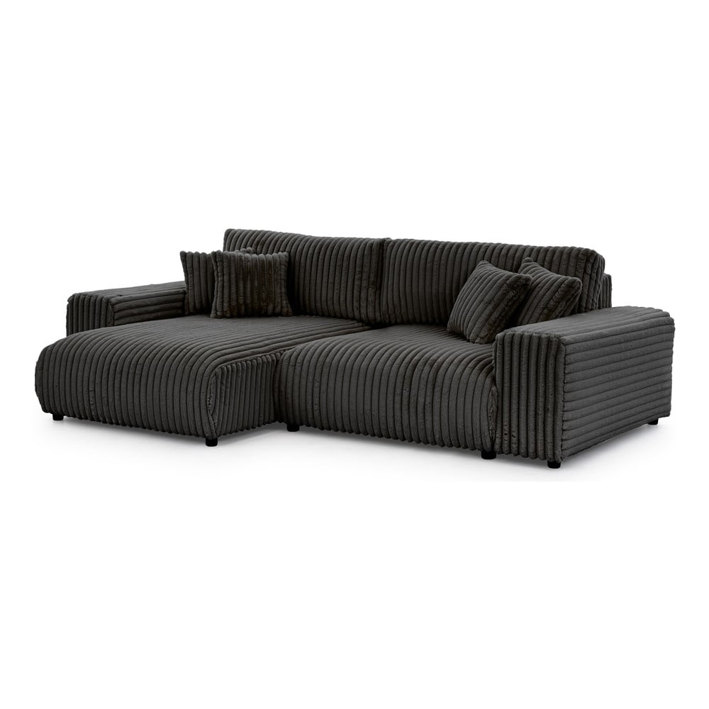 Sötétszürke kordbársony kinyitható-tárolóhelyes sarokkanapé (bal oldali) Sarina – Ropez