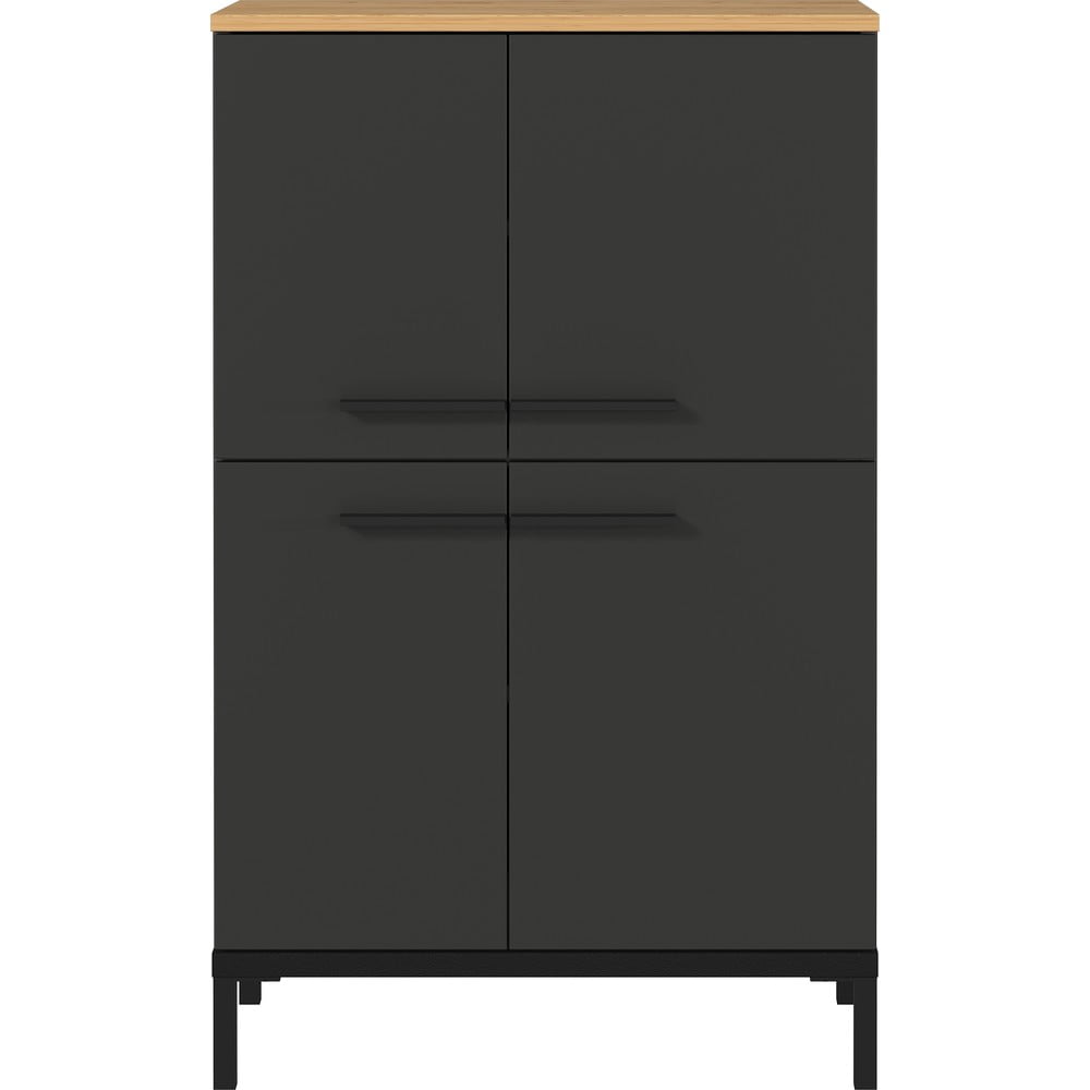 Sötétszürke magas fürdőszoba szekrény tölgyfa dekorral 60x97 cm Yonkers - Germania