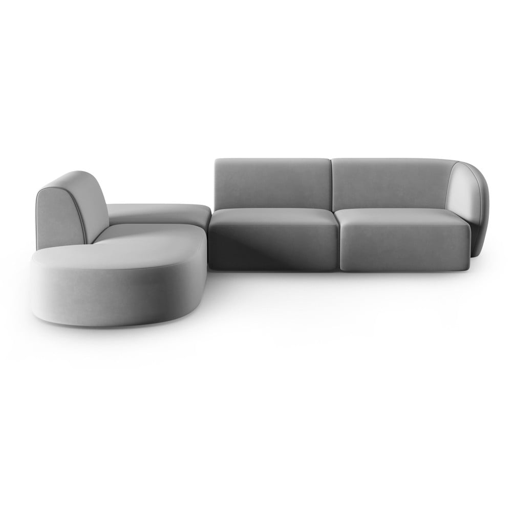 Szürke bársony sarokkanapé (bal oldali-L alakú) Paolo – Milo Casa