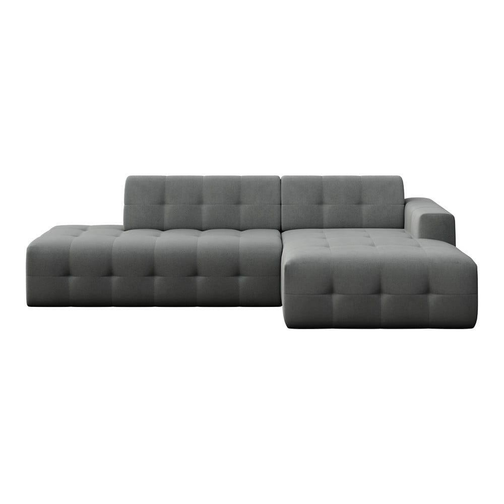 Szürke bársony sarokkanapé (jobb oldali-heverő résszel) Tuil – Rodier