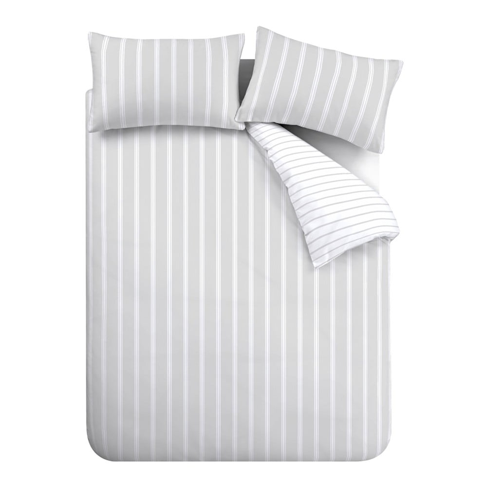 Szürke kétszemélyes hosszabbított pamut ágyneműhuzat 230x220 cm Ashford Stripe – Bianca