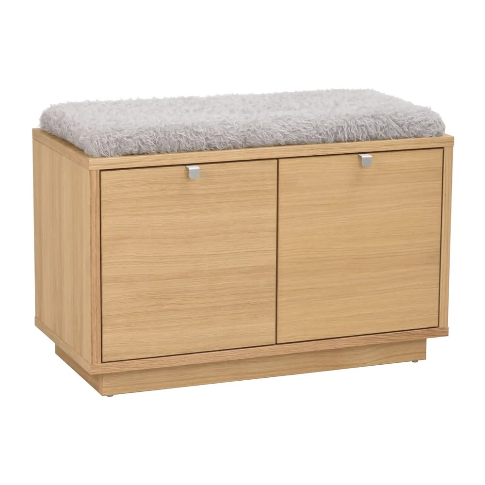 Szürke-natúr színű ülőkés cipőtartó tölgyfa dekorral Confetti – Rowico