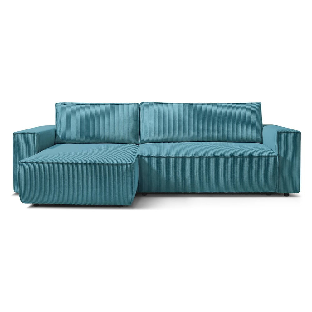 Türkiz kordbársony kinyitható sarokkanapé Nihad – Bobochic Paris