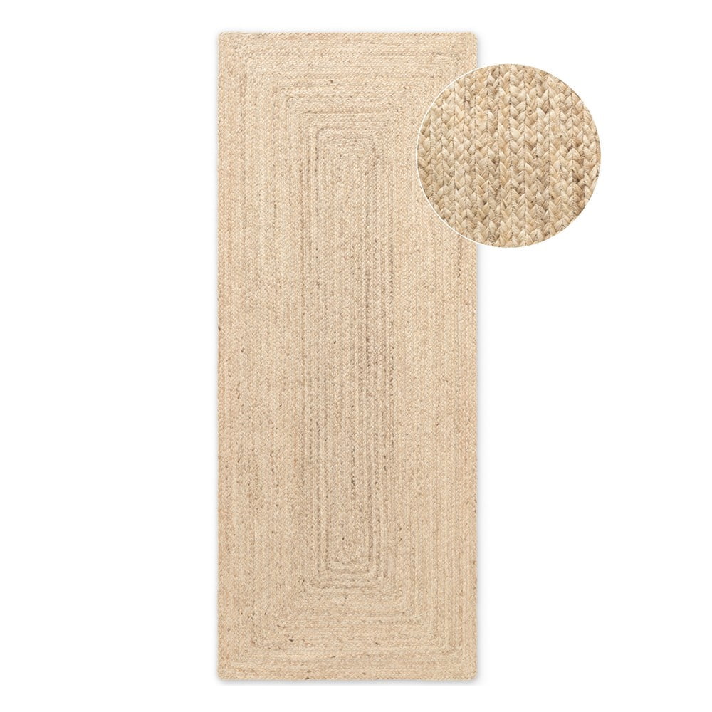 Világos natúr színű kétoldalas-kézi szövésű juta futószőnyeg 80x200 cm Sharmila Natural White – Hanse Home