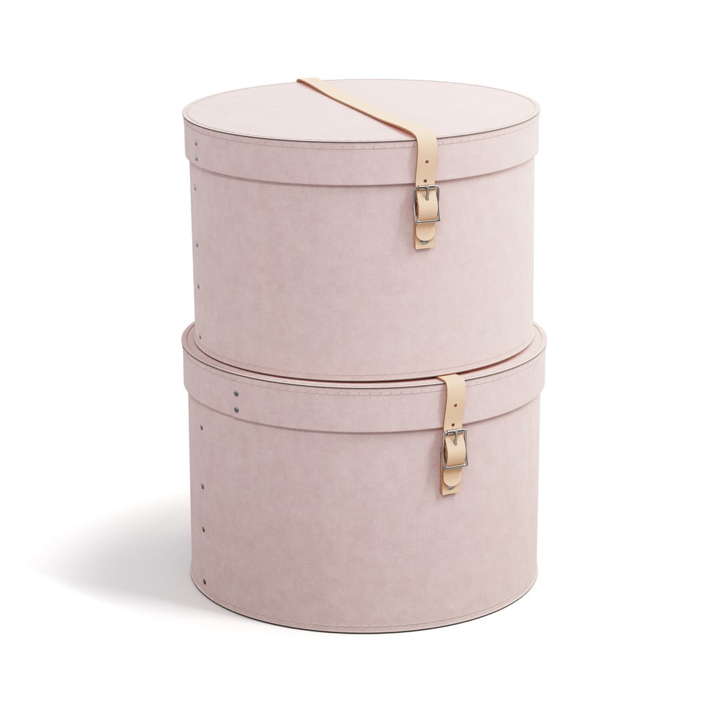 Világos rózsaszín fedeles dekoratív karton tárolódoboz szett 2 db-os ø 37