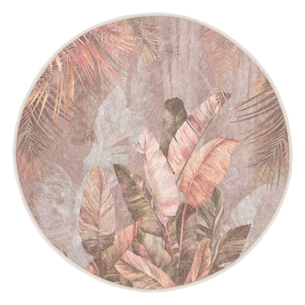 Világos rózsaszín mosható kerek szőnyeg ø 80 cm Dusty Leaves – Mila Home