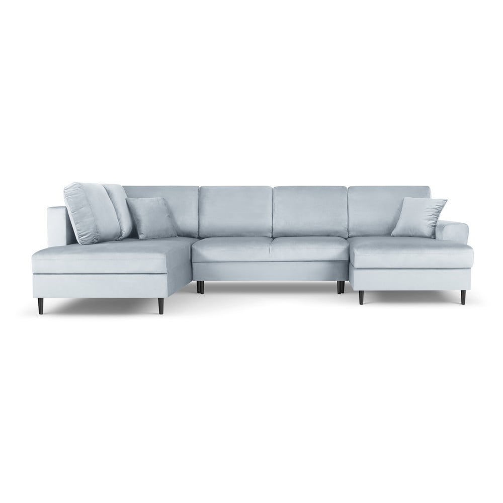 Világoskék bársony kinyitható tárolóhelyes sarokkanapé (bal oldali-U alakú) Kyoto – Cosmopolitan Design