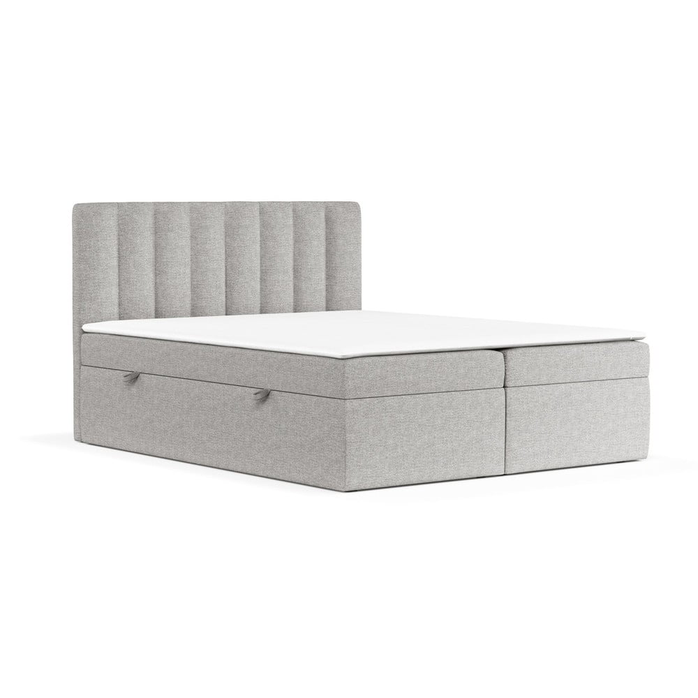 Világosszürke ágyneműtartós boxspring ágy 180x200 cm Novento – Maison de Rêve