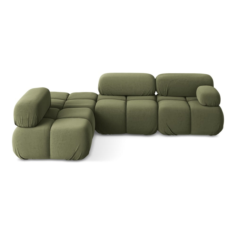Világoszöld bársony moduláris sarokkanapé (bal oldali) Lokua – Makamii