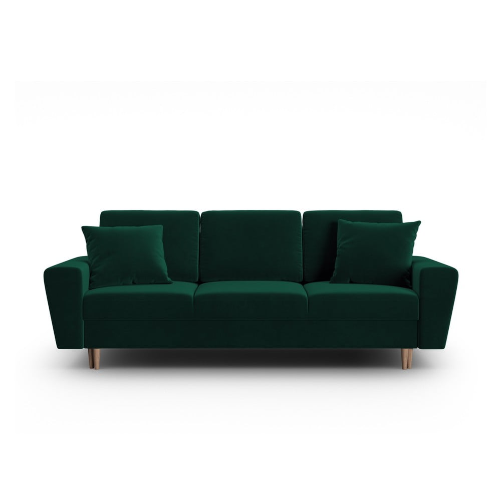 Zöld bársony kinyitható tárolóhelyes kanapé 235 cm Kyoto – Cosmopolitan Design