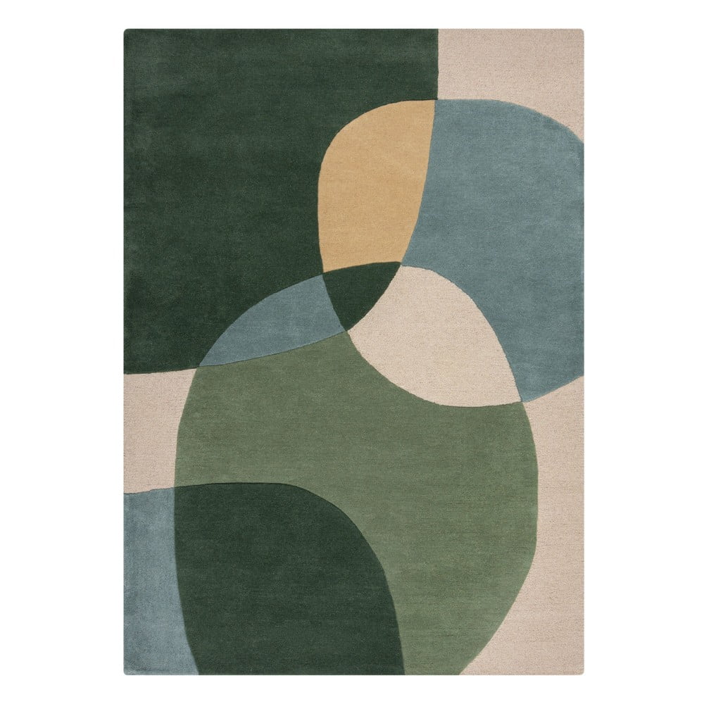 Zöld kézi szövésű gyapjú szőnyeg 120x170 cm Glow Green & Blue – Flair Rugs