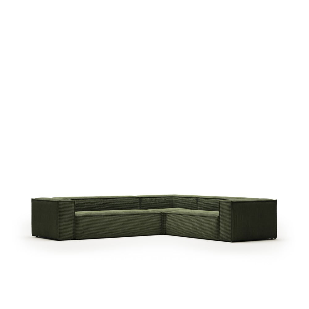 Zöld kordbársony sarokkanapé Blok – Kave Home