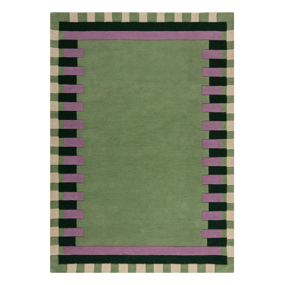 Zöld-lila kézi szövésű gyapjú szőnyeg 160x230 cm Kai Wool Border – Flair Rugs