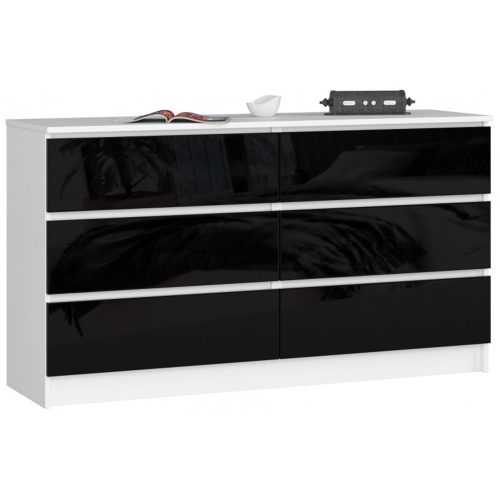 K120 6SZ CLP Komód (fényes fekete/fehér) Akord