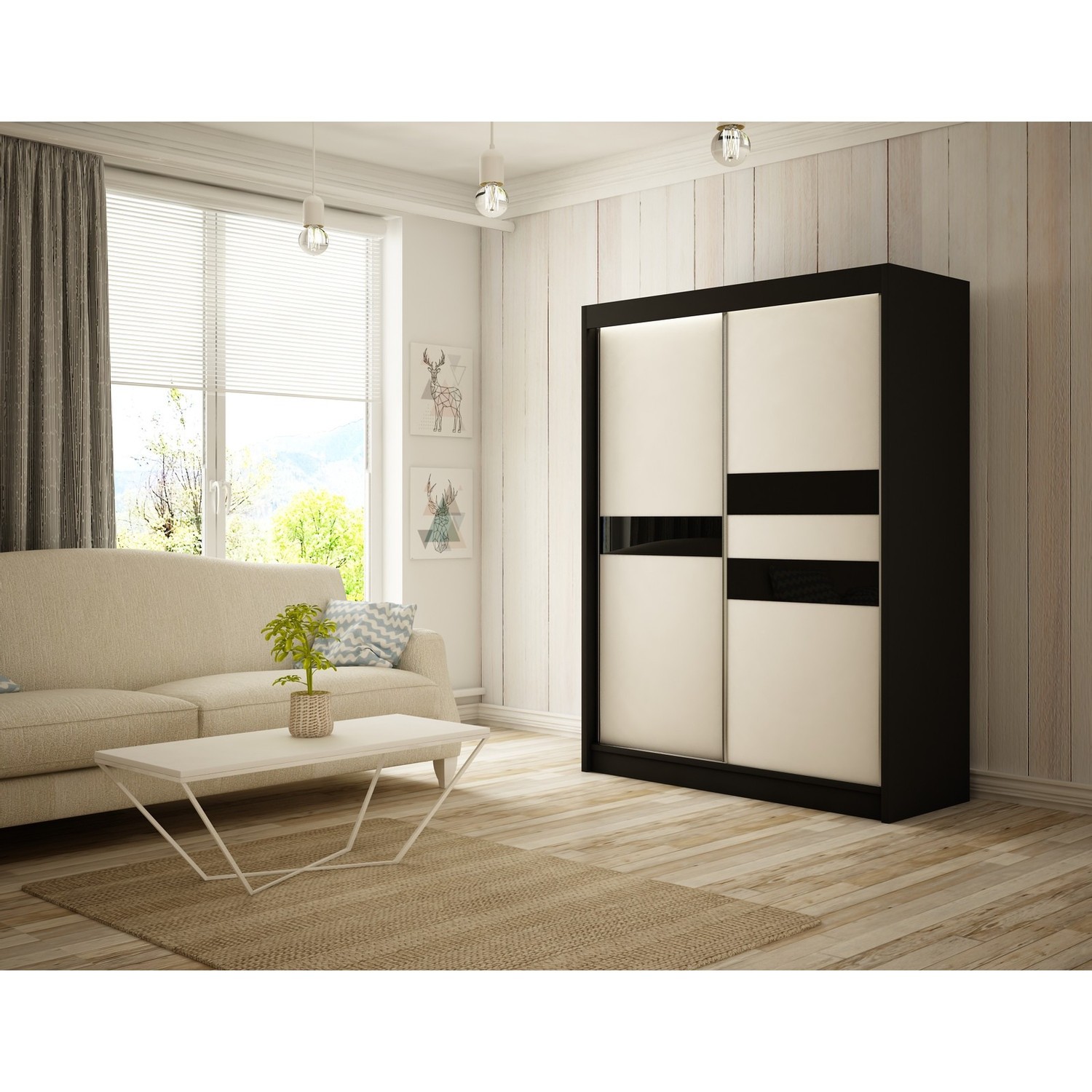 Arrow Gardróbszekrény - 120 cm Fekete matt / fehér matt Fekete Furniture
