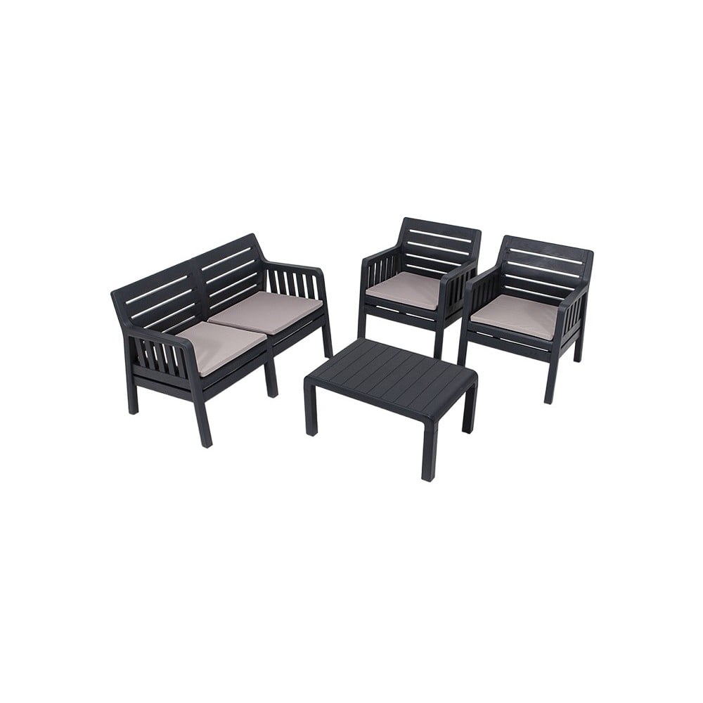 Antracitszürke négyszemélyes kerti lounge szett Lara – Floriane Garden