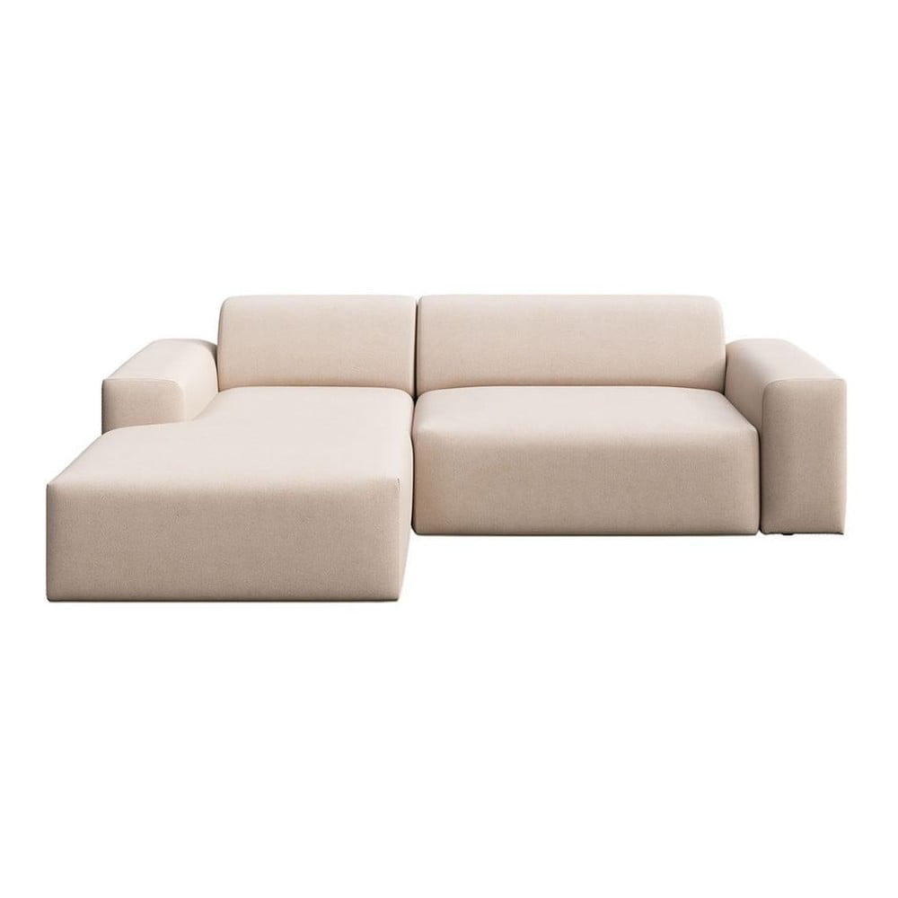 Bézs bársony kinyitható tárolóhelyes sarokkanapé (bal oldali-heverő résszel) Villet – Rodier