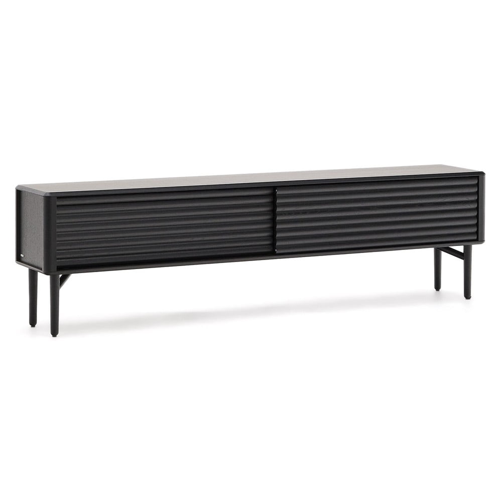 Fekete TV-állvány tölgyfa dekorral 200x57x35 cm Lenon – Kave Home