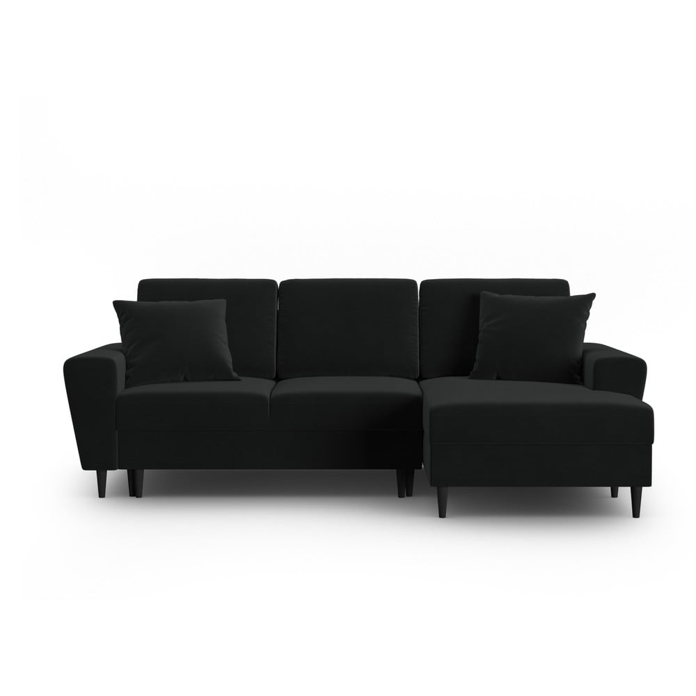 Fekete bársony kinyitható tárolóhelyes sarokkanapé (jobb oldali-heverő résszel) Kyoto – Cosmopolitan Design