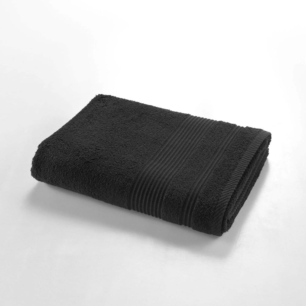 Fekete frottír pamut fürdőlepedő 70x130 cm Tendresse – douceur d'intérieur