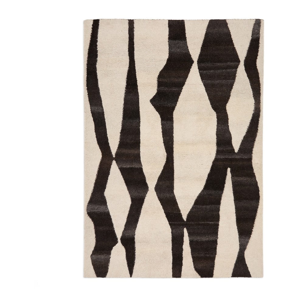 Fekete-krémszínű kézi szövésű gyapjú szőnyeg 160x230 cm Elvar – Kave Home