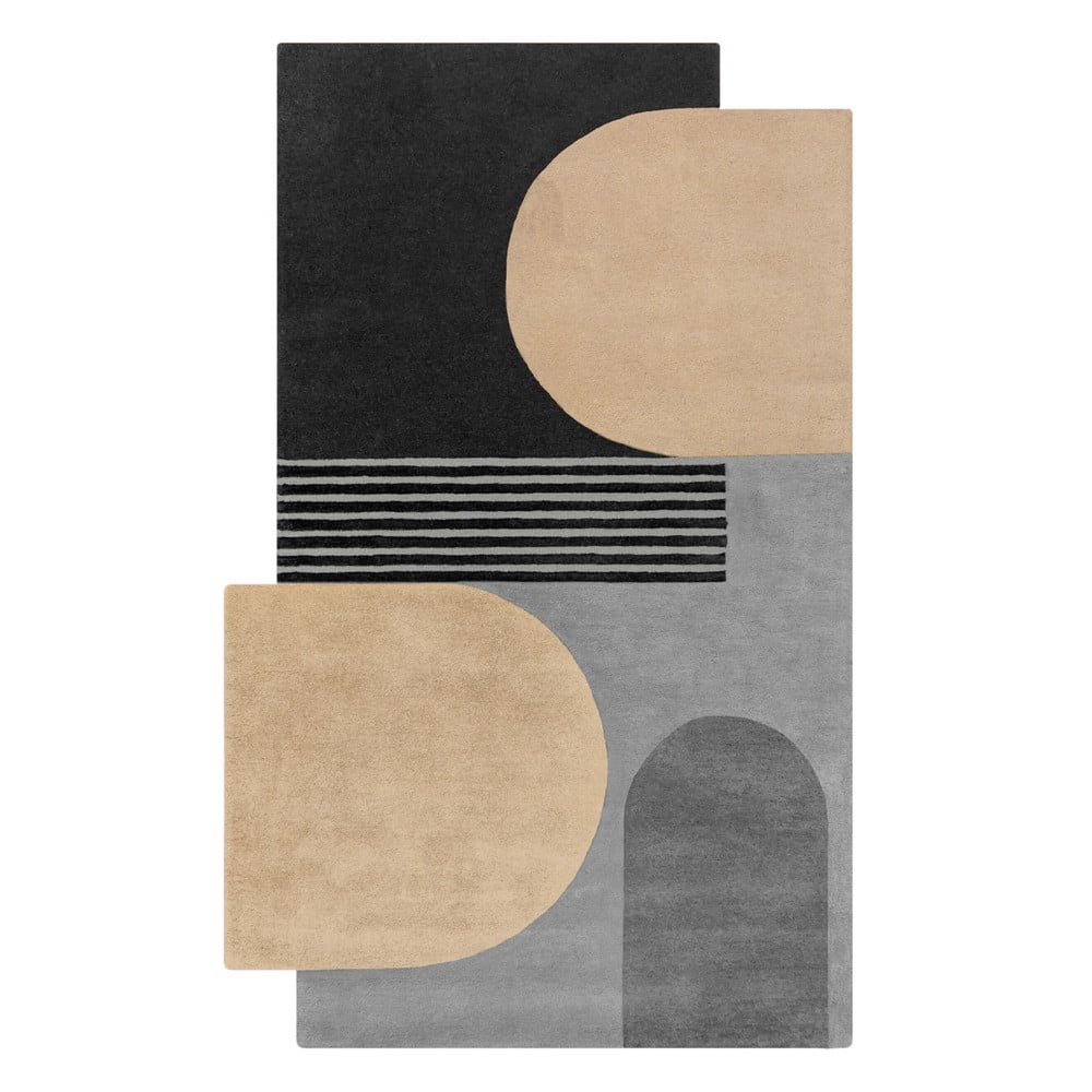 Fekete-szürke kézi szövésű gyapjú szőnyeg 120x180 cm Lozenge Monochrome – Flair Rugs
