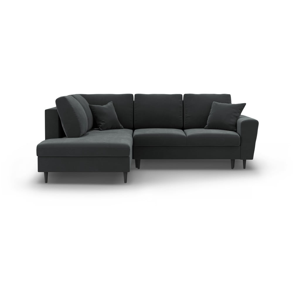 Sötétszürke bársony kinyitható tárolóhelyes sarokkanapé (bal oldali-L alakú) Kyoto – Cosmopolitan Design