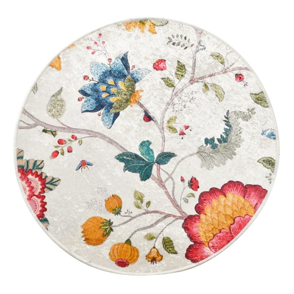 Szürke bársony fürdőszobai kilépő ø 100 cm Vintage Flower – Foutastic