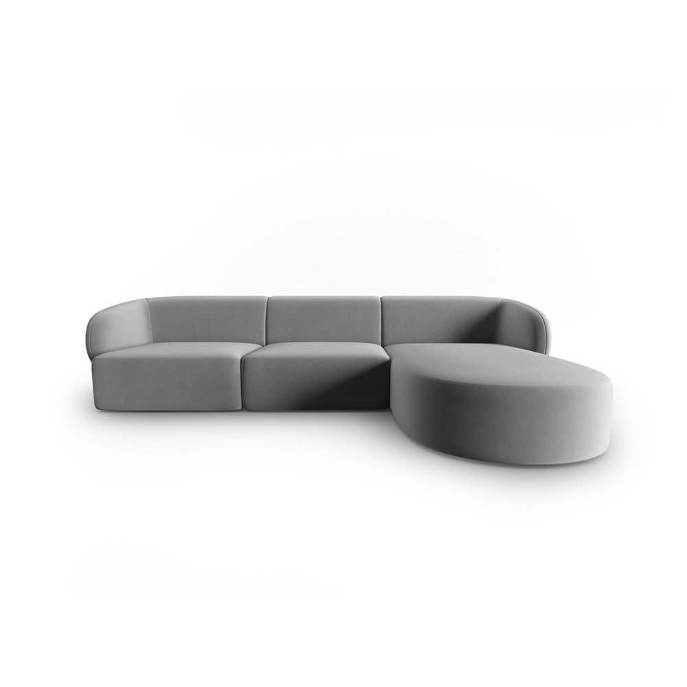 Szürke bársony sarokkanapé (jobb oldali-heverő résszel) Paolo – Milo Casa