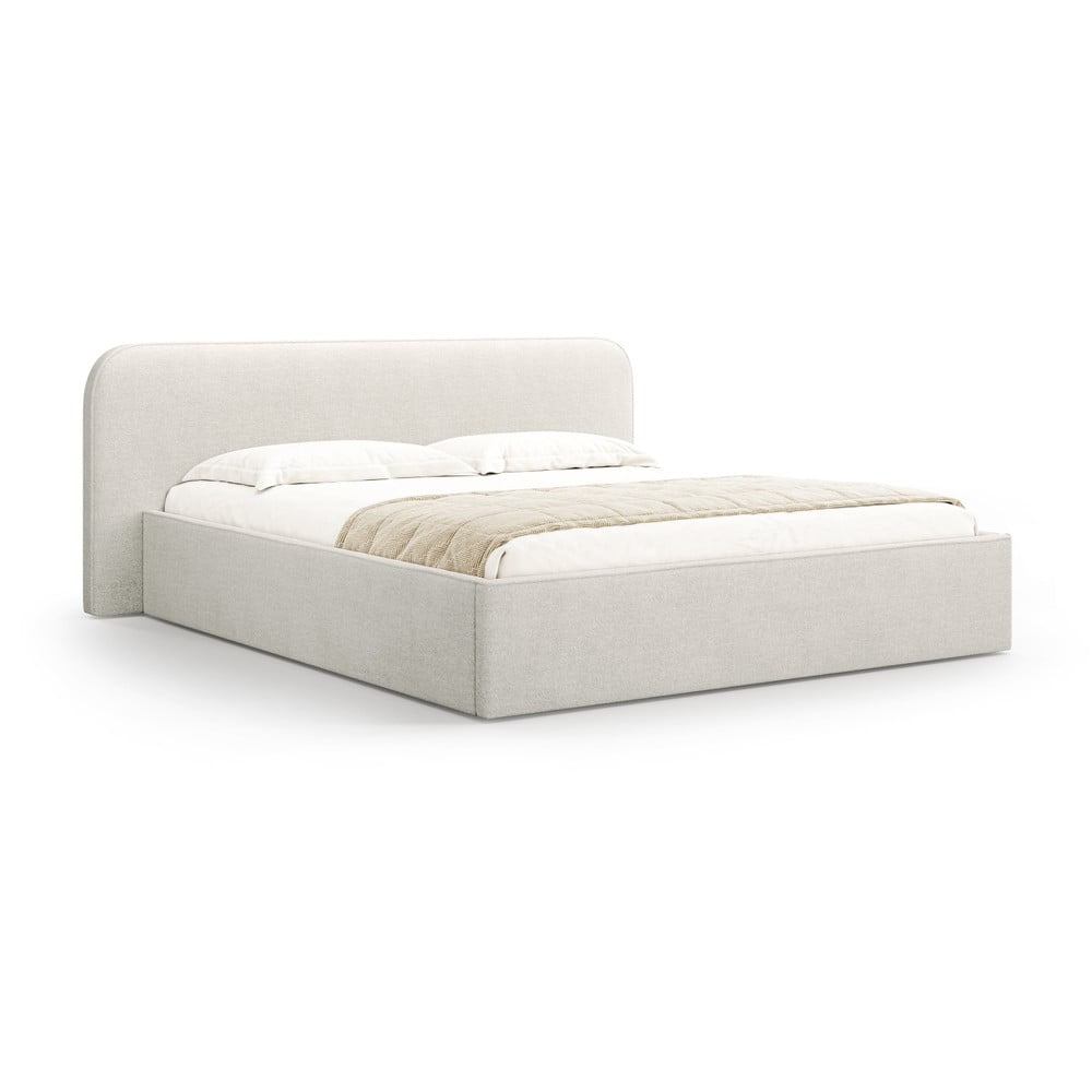 Világosszürke kárpitozott ágyneműtartós franciaágy ágyráccsal 140x200 cm Elizabeth – Micadoni