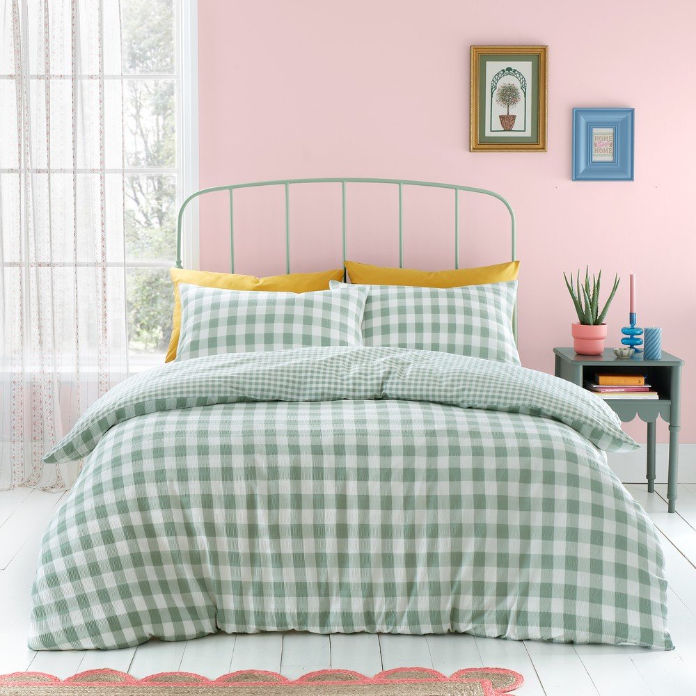 Zöld egyszemélyes ágyneműhuzat 135x200 cm Seersucker Gingham Check – Catherine Lansfield