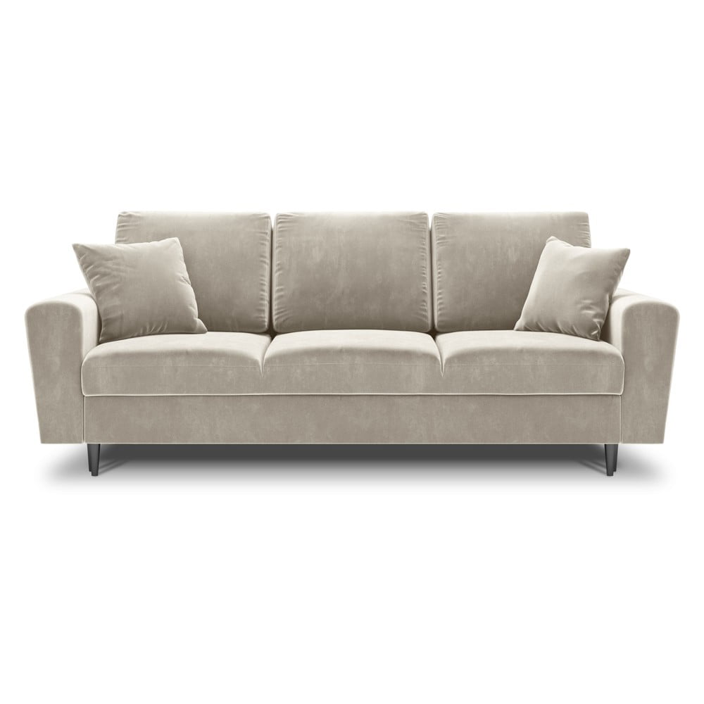 Bézs bársony kinyitható tárolóhelyes kanapé 235 cm Kyoto – Cosmopolitan Design