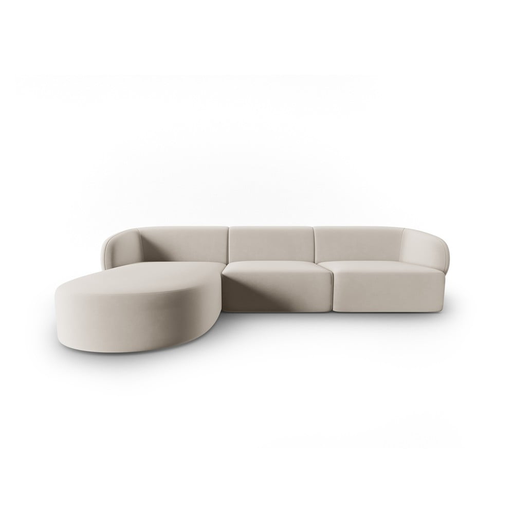Bézs bársony sarokkanapé (bal oldali-heverő résszel) Paolo – Milo Casa