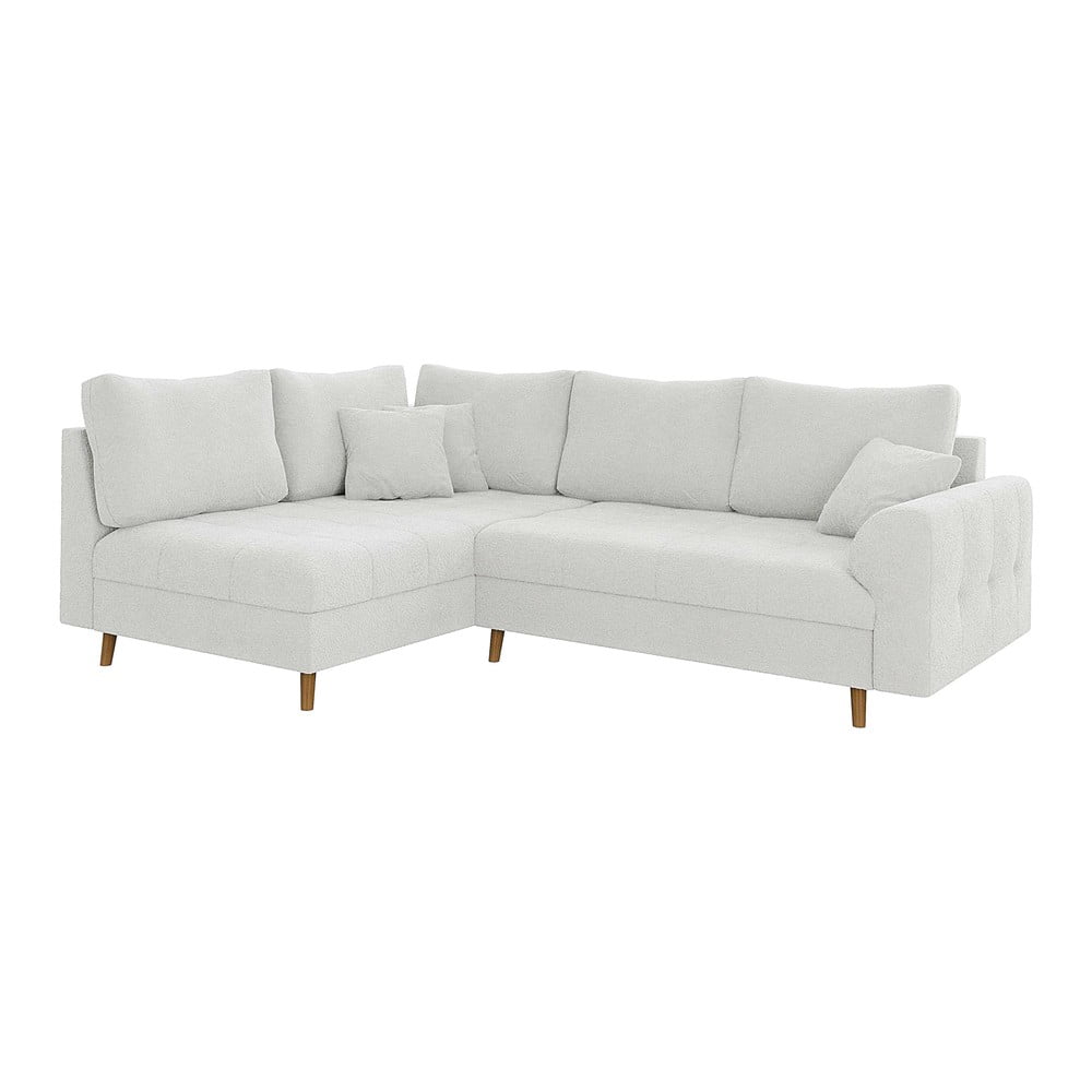 Fehér buklé sarokkanapé (bal oldali-L alakú) Ariella – Ropez