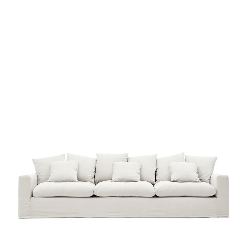 Fehér len kanapé 340 cm Nora – Kave Home