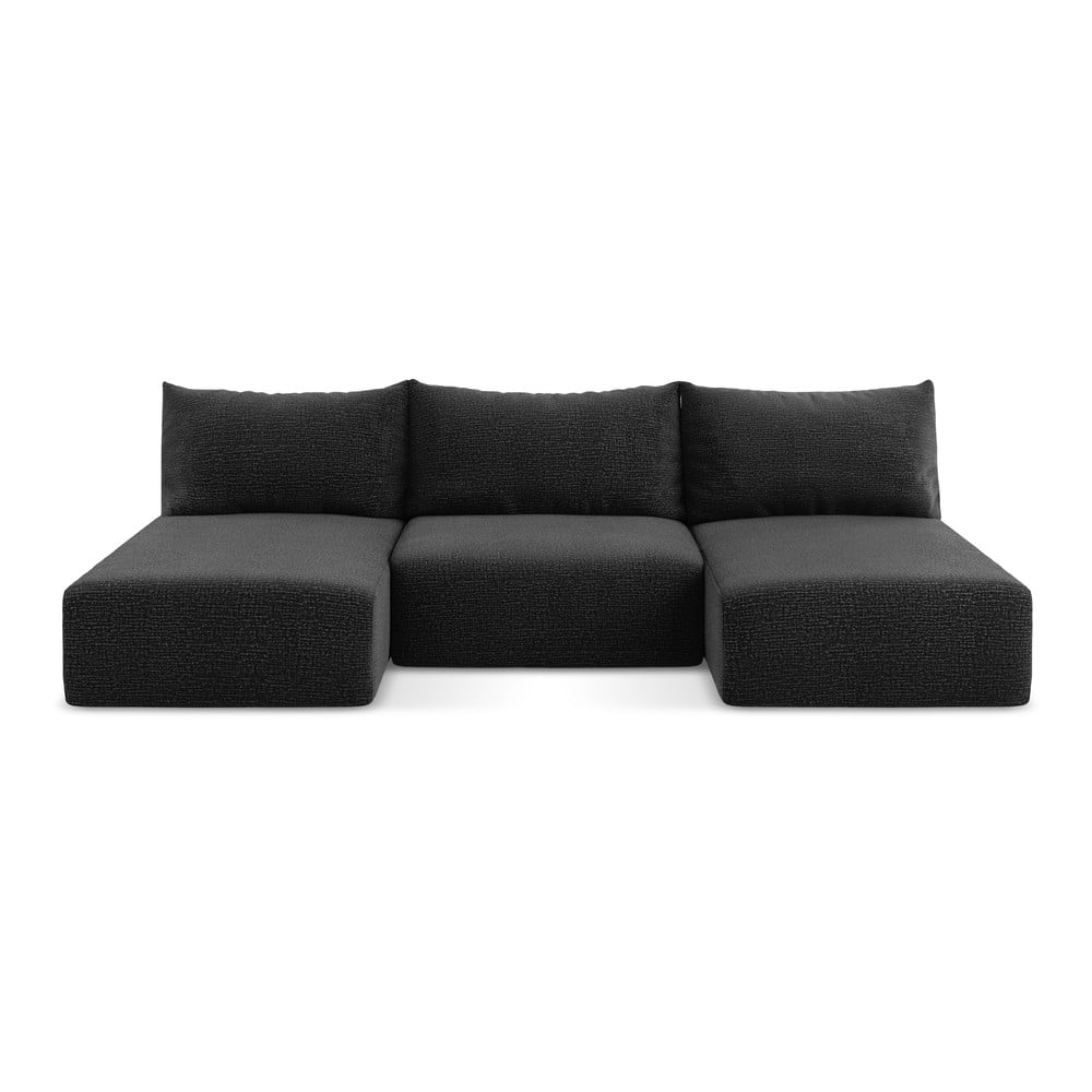 Fekete kinyitható-tárolóhelyes sarokkanapé Kalena – Makamii