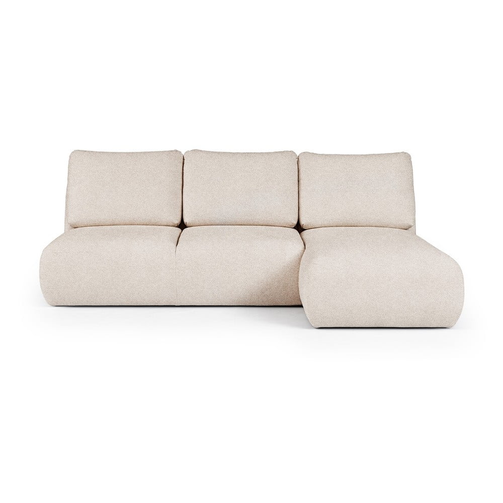Krémszínű buklé sarokkanapé (jobb oldali-heverő résszel) Mirel – Rodier