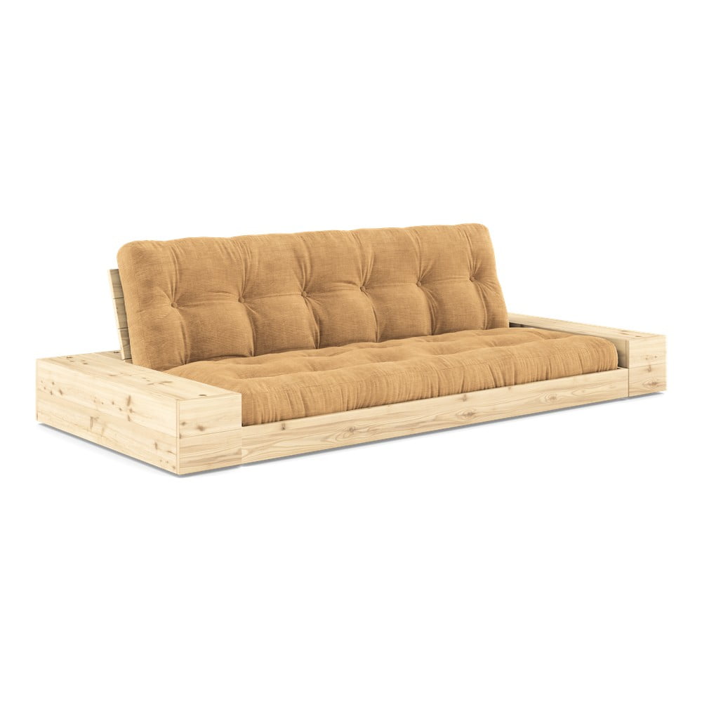 Mustársárga-világosbarna kordbársony kinyitható kanapé 244 cm Base – Karup Design
