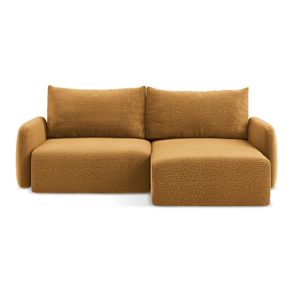 Narancssárga kinyitható-tárolóhelyes sarokkanapé (jobb oldali) Kalena – Makamii