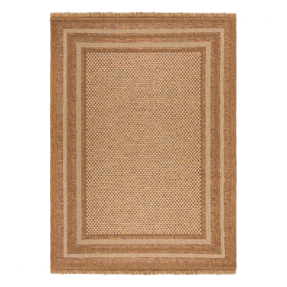 Natúr színű kültéri-beltéri szőnyeg 200x290 cm Layla Border – Flair Rugs