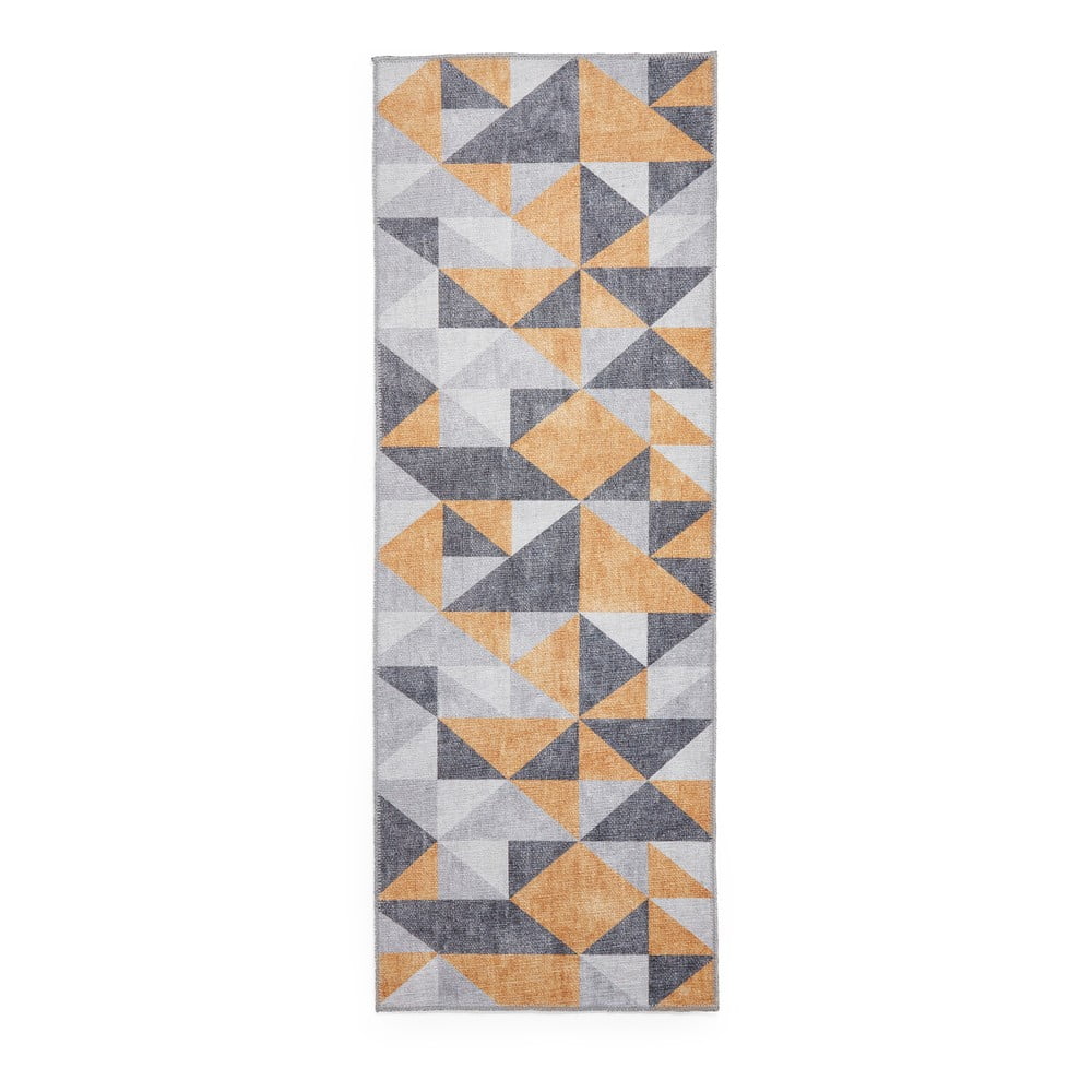 Okkersárga-szürke mosható futószőnyeg 76x230 cm Coral Yellow&Grey – Think Rugs