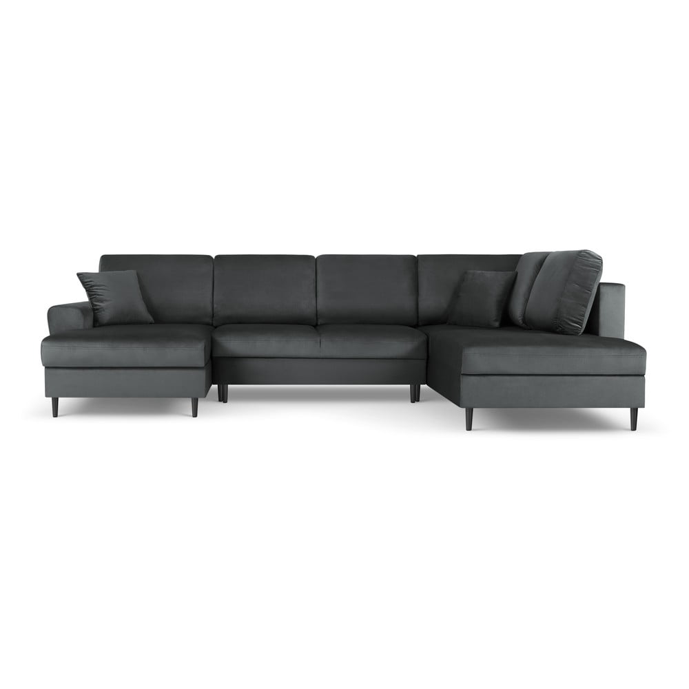 Sötétszürke bársony kinyitható tárolóhelyes sarokkanapé (jobb oldali-U alakú) Kyoto – Cosmopolitan Design