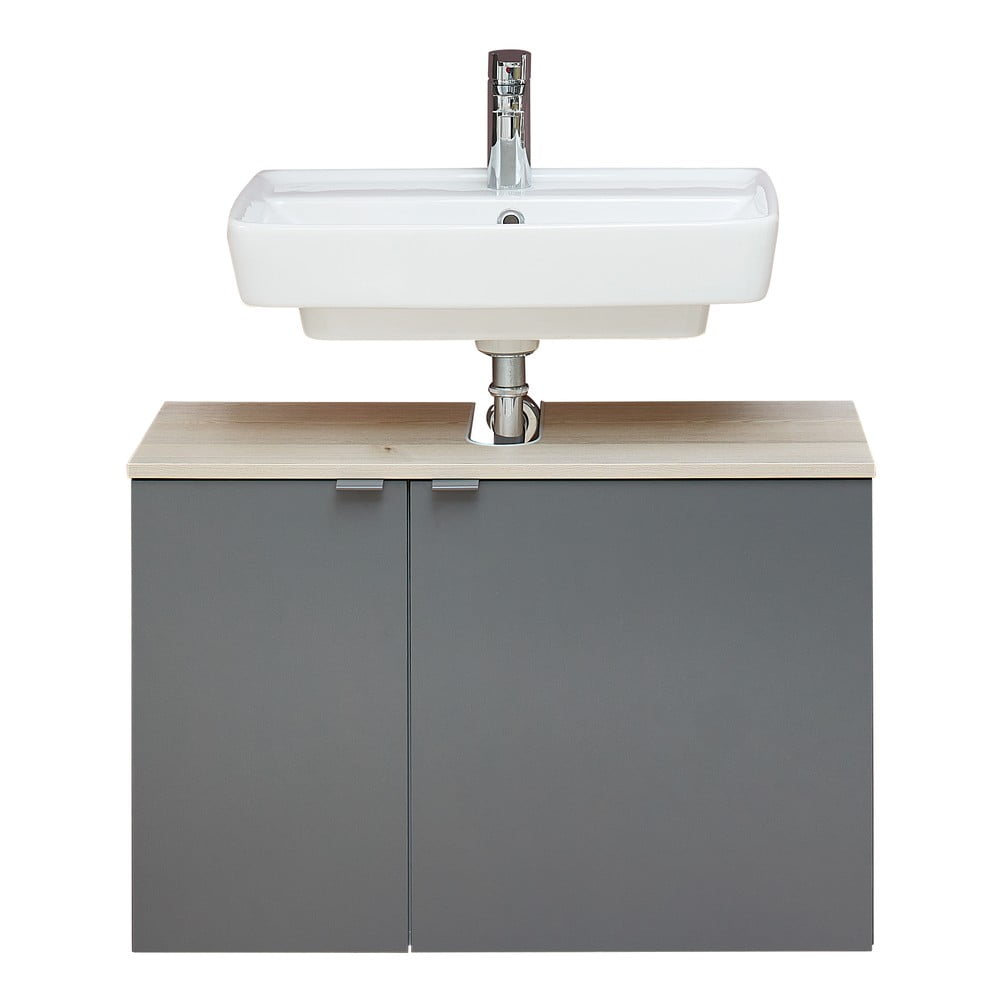 Szürke-natúr színű fali szekrény mosdókagyló nélkül borovi fenyő dekorral 53x80 cm Quickset 394 – Pelipal