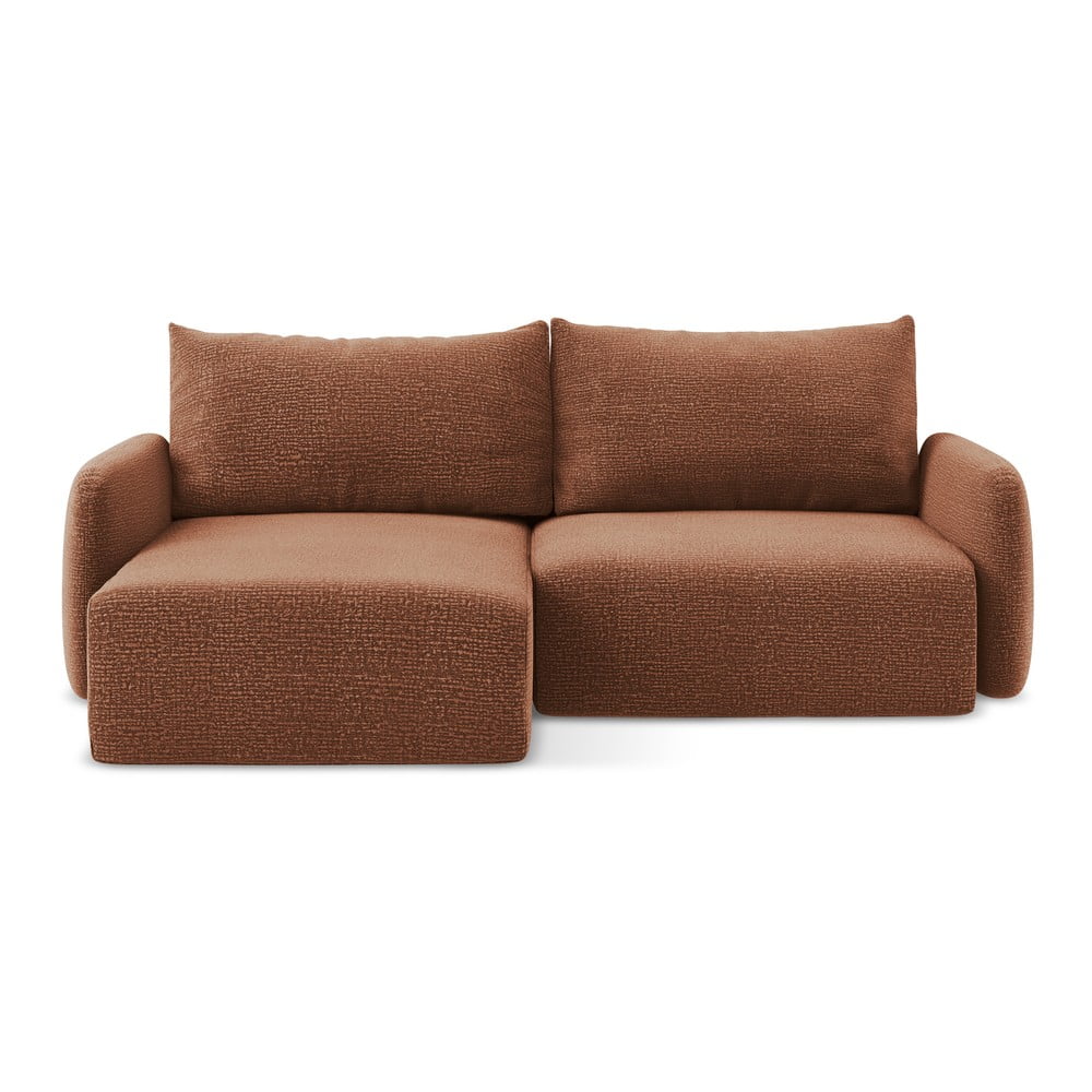 Téglavörös kinyitható-tárolóhelyes sarokkanapé (bal oldali) Kalena – Makamii