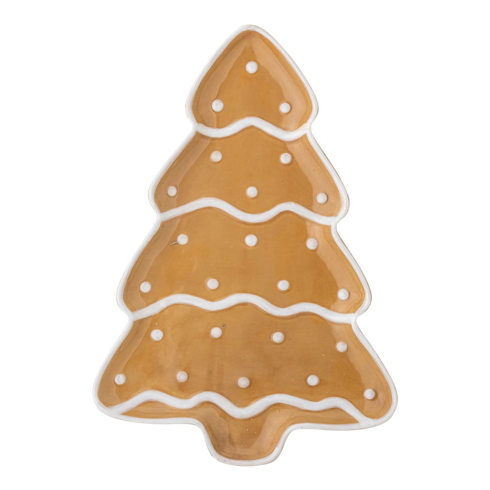 Világosbarna kerámia  szervírozó tányér karácsonyi mintával Ginnie – Bloomingville