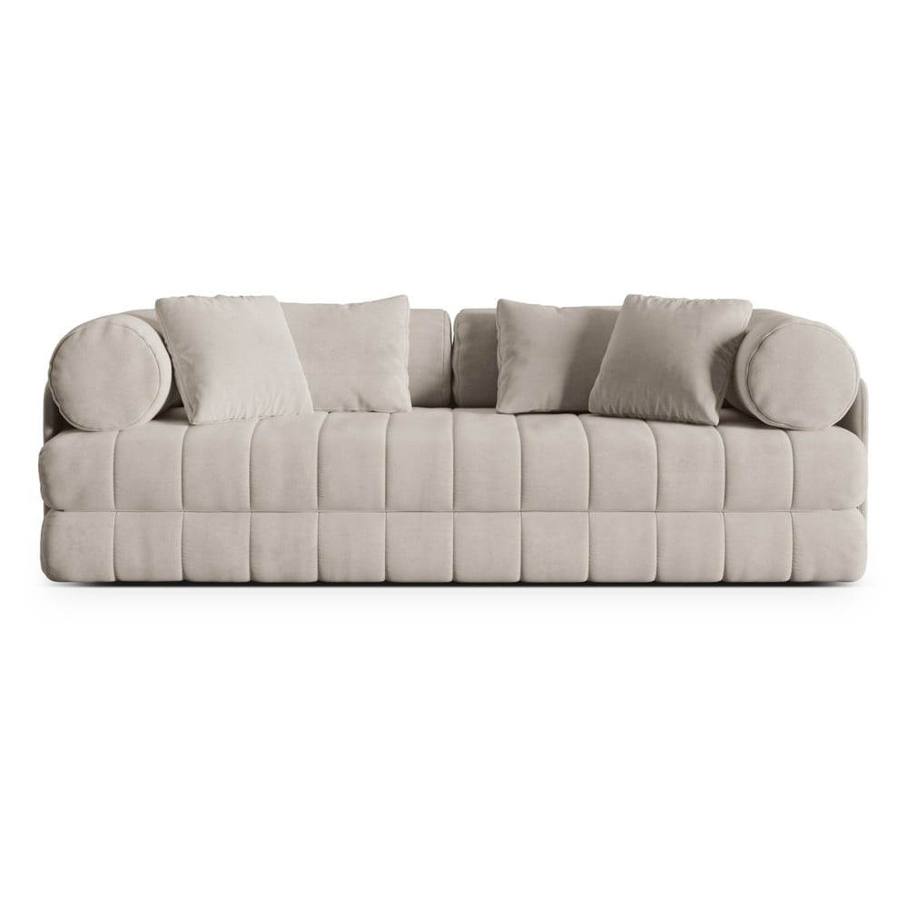 Bézs bársony kinyitható kanapé 206 cm Kemi – Cosmopolitan Design