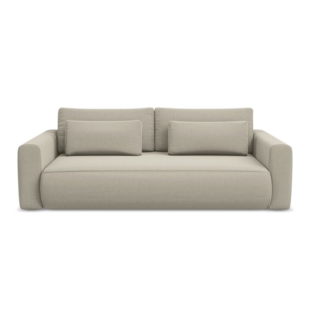 Bézs bársony kinyitható-tárolóhelyes kanapé 238 cm Kapua – Makamii