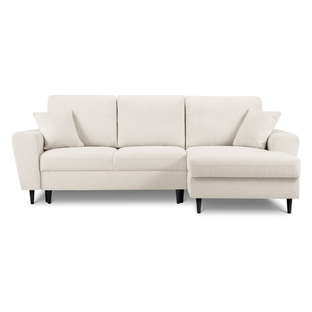 Bézs buklé kinyitható tárolóhelyes sarokkanapé (jobb oldali-heverő résszel) Kyoto – Cosmopolitan Design