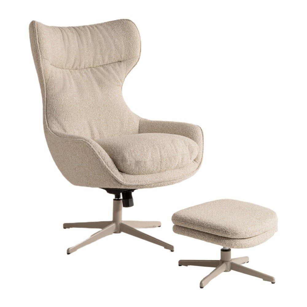 Bézs forgó buklé fotel lábtartóval Kenzi – Micadoni